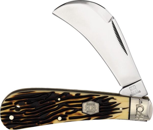 Rough Rider Hawkbill Tuff Stag Folding Knife 4in Closed