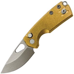 Giant Mouse Tipsy Brass Folding Knife Button Lock 1.9" Elmax Stonewash