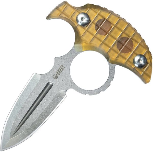 Kubey Cavy Push Dagger 2.25" Stonewash 14C28N Ultem w/ Sheath