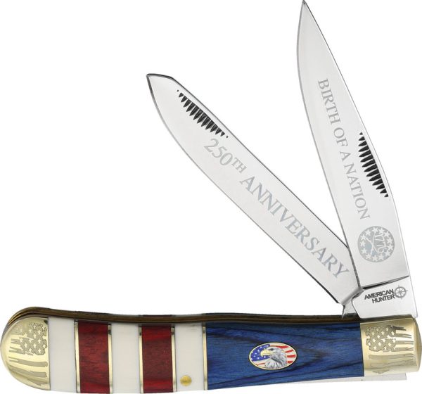 American Hunter 250th Anniversary Trapper Red White Blue Folding Knife