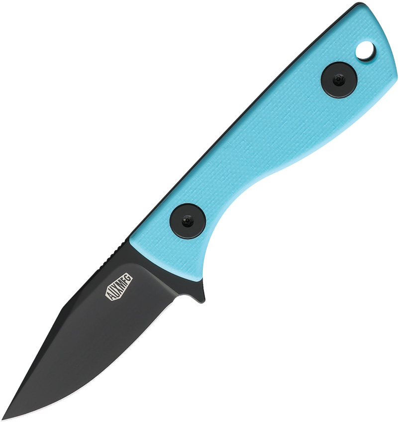 AUX011TIF Auxiliary Manufacturing Runt Deadhead Fixed Blade 2" Black PVD 14C28N Light Blue G10