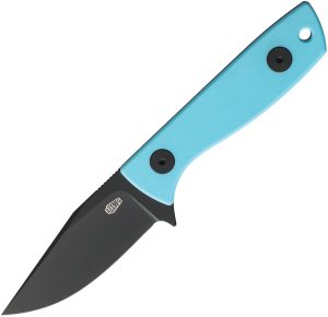 Auxiliary Manufacturing Runt XL Deadhead Fixed Blade 3" Black PVD 14C28N Light Blue G10