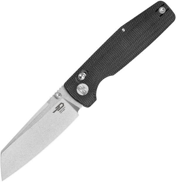 BTKG56A1 Bestech Knives Slasher Folding Knife 3.5" D2 Stonewash Black Micarta