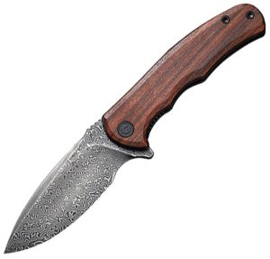 Civivi Mini Praxis Linerlock Damascus Steel Folding Knife Brown Wood