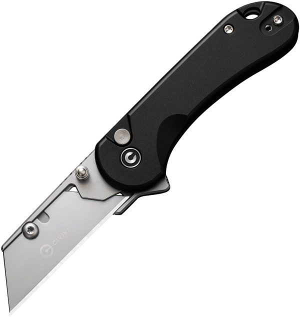 Civivi Elementum Utility Button Lock Folding Knife Black Aluminum 2.25" Stonewash Blade w/ Case