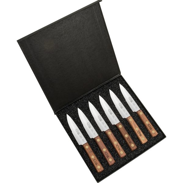 CA11078_2 Case Cutlery Steak Knife Set 4" Satin Serrated Walnut Handle 6-Pack