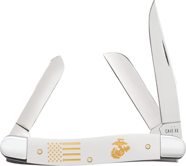 Case Cutlery USMC Stockman White Folding Knife, 3.63" Closed