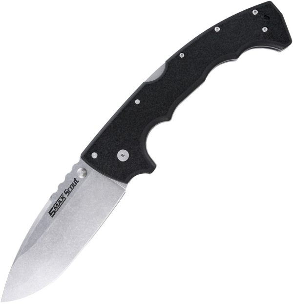 Cold Steel 5-Max Scout Folding Knife, 5" Stonewash AUS-10A, Black GFN, Tri-Ad Lock