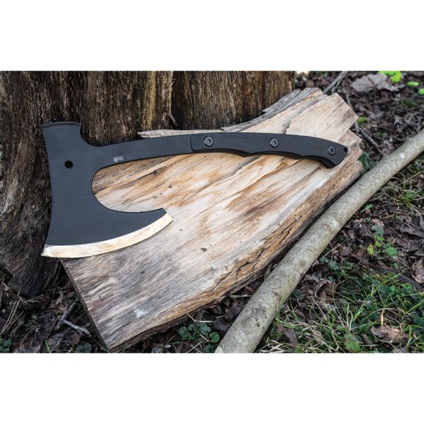 DRK35551_4 APOC Barrens Pack Axe 6.25" Black Spring Steel Head w/ Sheath