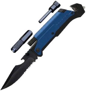 ElitEdge Rescue Linerlock A/O Black and Blue Assisted Opening Folding Knife