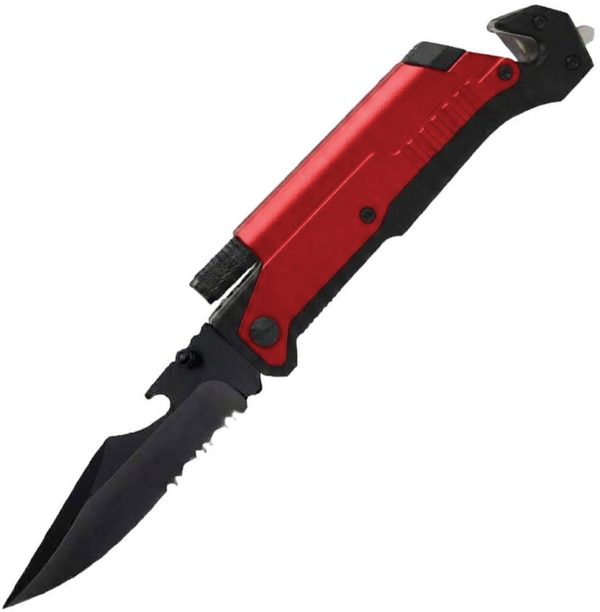 EE10A70RD ElitEdge Rescue Linerlock A/O Black and Red Assisted Folding Knife