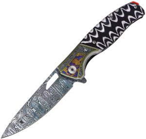 EE10B036BK ElitEdge 3.75" Damascus Linerlock Folding Knife Black Micarta