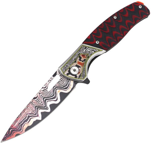 EE10B036RD ElitEdge Linerlock Red Micarta Folding Knife Damascus 3.75"
