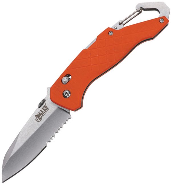 ETFDR019OR Elite Tactical Rapid Lock Orange Folding Knife 3.25" Stonewash Serrated