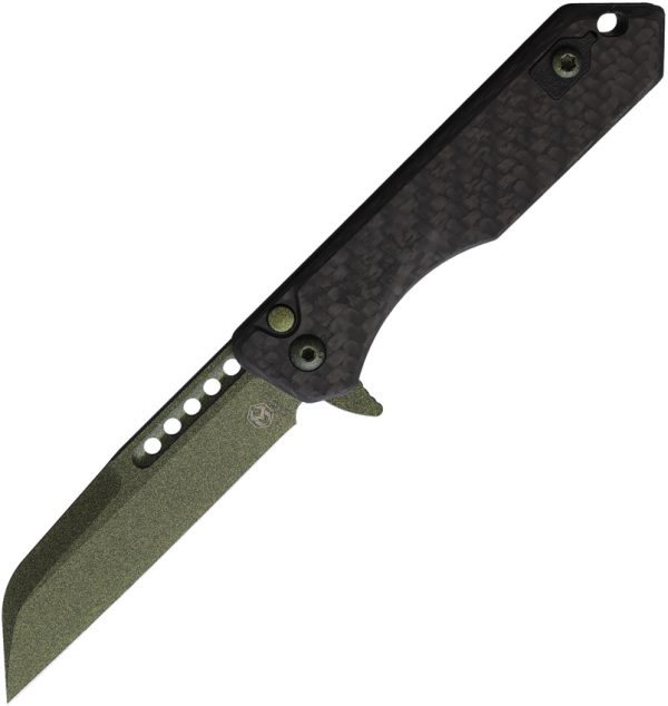 Heretic Knives Jinn Button Lock Folding Knife Green 3" CPM MagnaCut