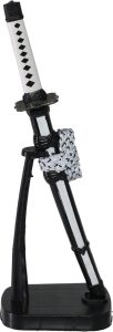 Miniature Katana 3.88" Mirror Stainless Blade White Handle w/ Stand