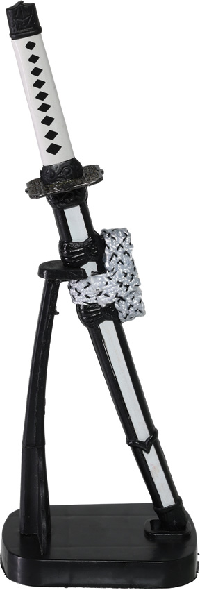 Miniature Katana 3.88" Mirror Stainless Blade White Handle w/ Stand