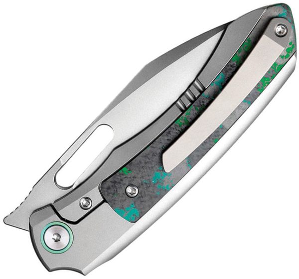Remette Orca Button Framelock Folding Knife 3.38in M390 Gray Ti/CF