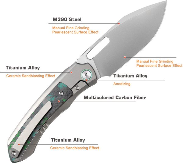 Remette Orca Button Framelock Folding Knife 3.38in M390 Gray Ti/CF