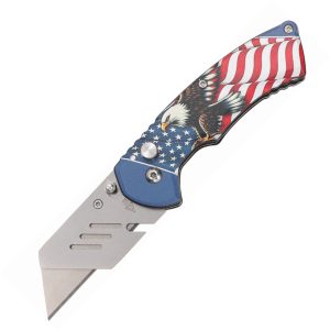 S-TEC 4" Button Lock Folding Knife with Eagle/Flag Handle