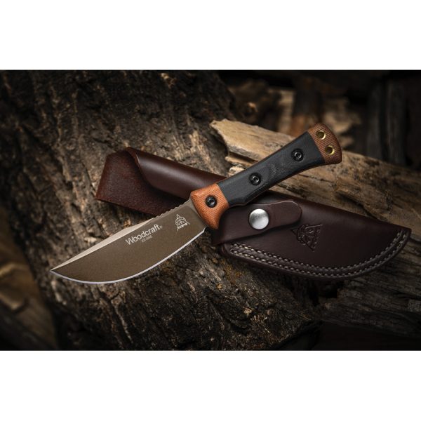 TOPS Woodcraft Fixed Blade Knife 4.38" 1095HC Steel Micarta